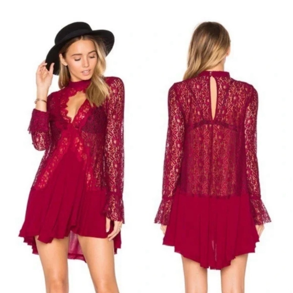 Free People Raspberry Lace Dres - Picture 4 of 4